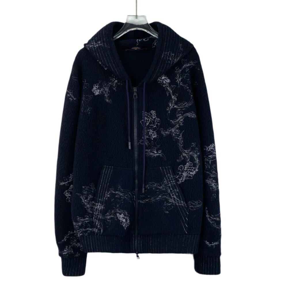 Louis Vuitton Dark Blue Cotton Hooded Drawstring Zip-Up Sweatshirt